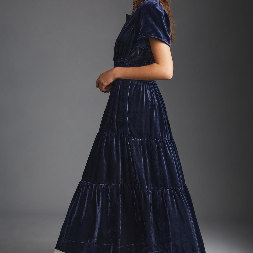Anthropologie Navy Somerset Velvet Maxi Dress XXS - Picture 4 of 7